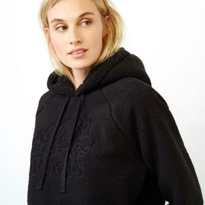 Ladies Roots Sherpa Black Hoodie with Front Pocket - Size Small